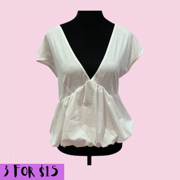 Brandy Melville Tops - White Babydoll Peplum Puff Top Vintage Cottagecore Coquette Feminine Y2K 90s